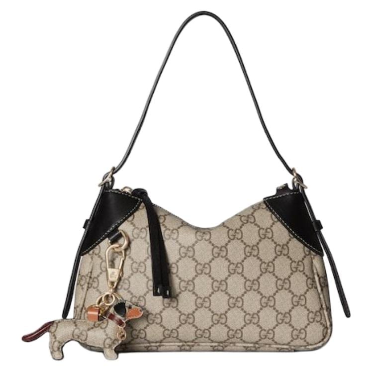 GUCCI GG Emblem Monogram Coated Fabric Handbag, Shoulder Bag Small Women's Beige & Dark Brown 815218-FAEAA-9765