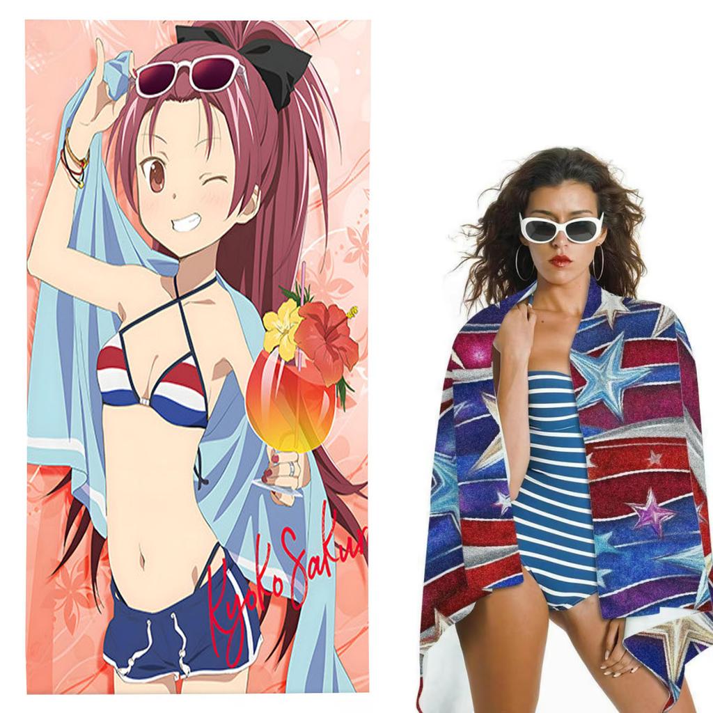 Summer Madoka Magica Anime Beach Towel Quick Dry Water Absorbent Ultra Soft Fitness Sports Towel Suitable For Swimming Pool
