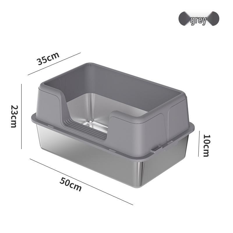 

Stainless Steel Extra-Large Open Cat Litter Box with High Walls and Splash-Guard Includes Litter Scoop and Anti-Slip Mat