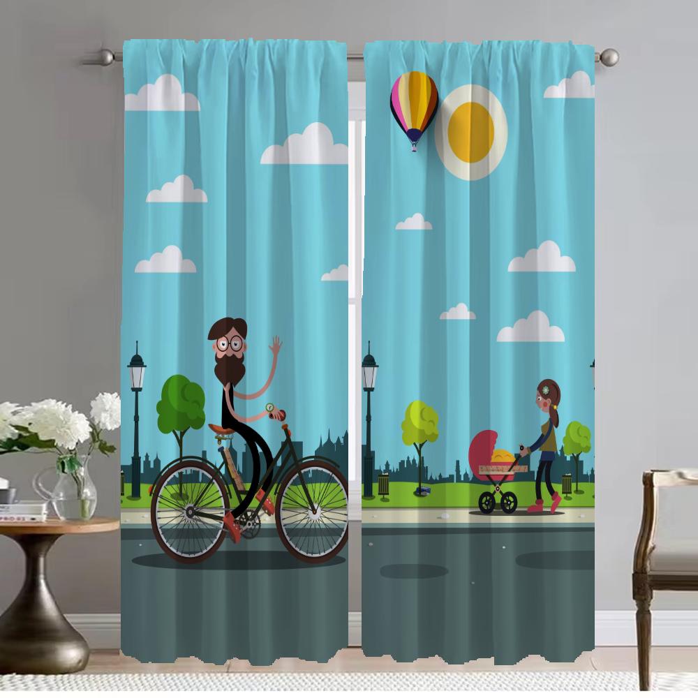 Blackout Curtain for Room 2 Panel City Road Cartoon Modern Living Room Curtains 2 Pieces Home Interior Curtains Shades Partition