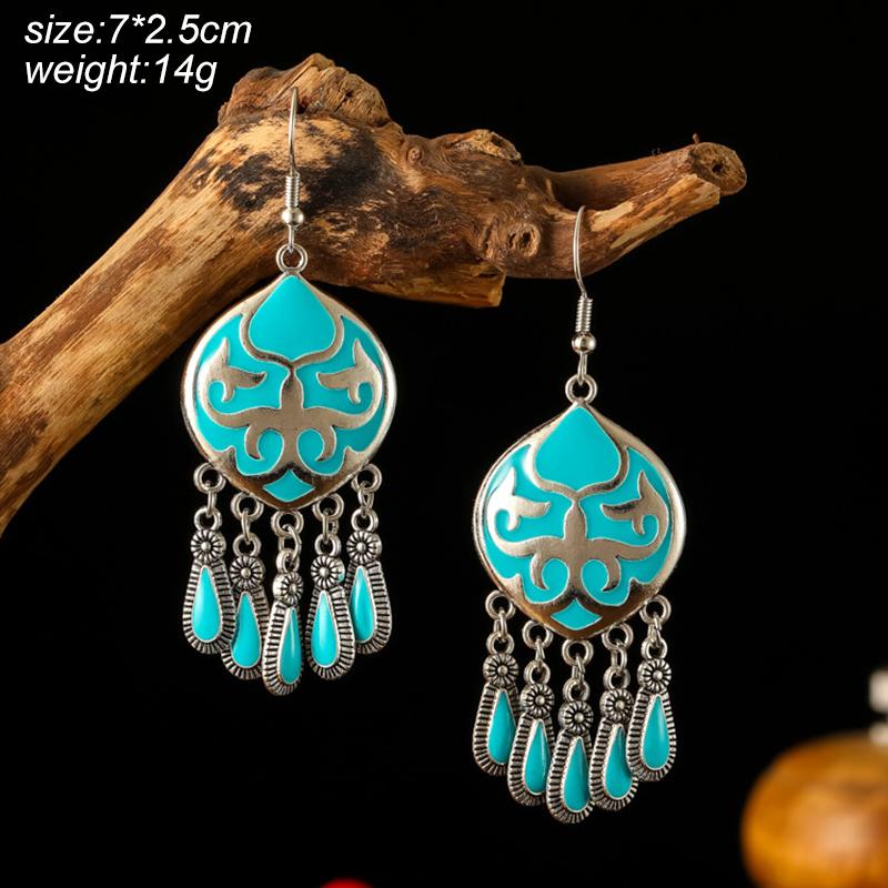 Blue Fashion Boho Temperament Water Drop Feather Earrings for Women Long Crystal Rhinestone Drop Oil Dangle Earring Jewelry