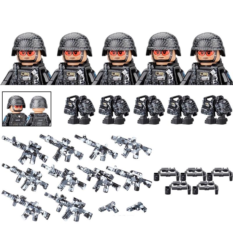 America Army Combat Uniform Special Forces Figures Building Blocks City US Special Air Service Soldier Military Weapons Toys