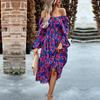 Women Elegant Floral Printed Long Dress High Waist Puff Sleeve Square Neck Autumn Winter Fashion