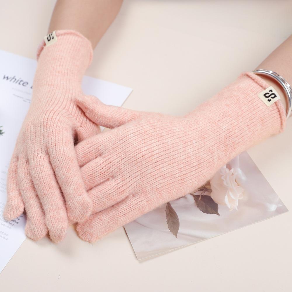 Warme Strickhandschuhe für Damen im Herbst und Winter Studenten Einfarbig Vielseitig Fingerfrei Fingerwollhandschuhe für Büro Outdoor Reiten