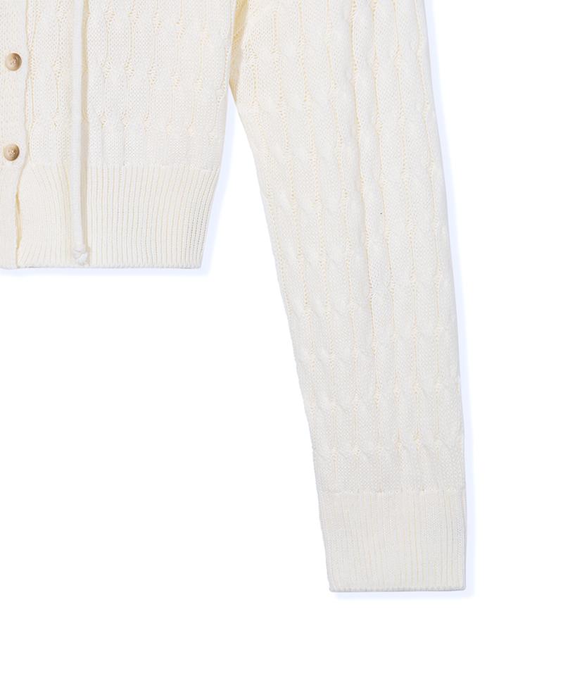 Noduwomen Knits Cable Knit Hooded Cardigan [ Ivory ]