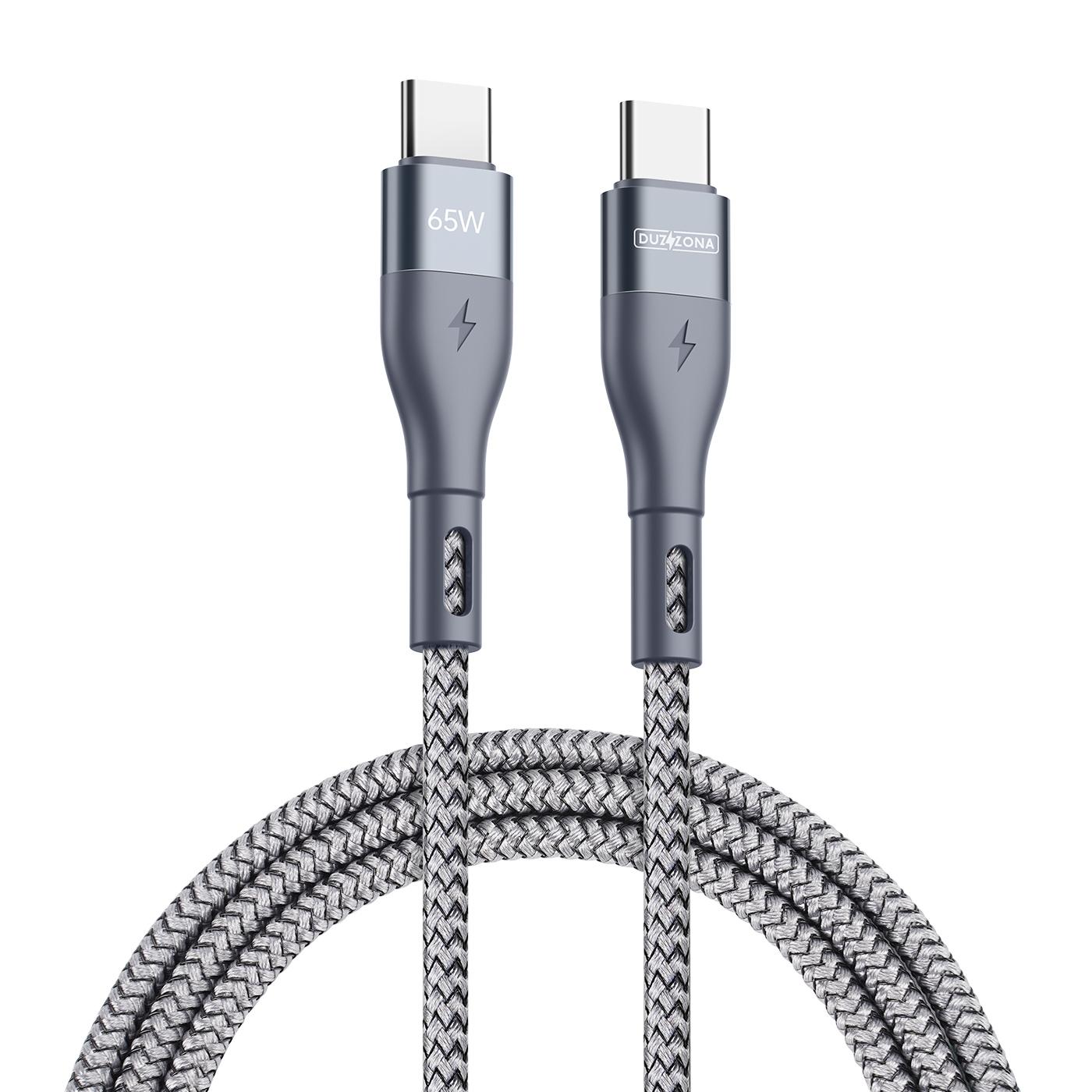 

DUZZONA A2 3m PD 65W Fast Charging USB-C to USB-C Cable Nylon Braided Data Cord for iPhone 16-15 Series Grey