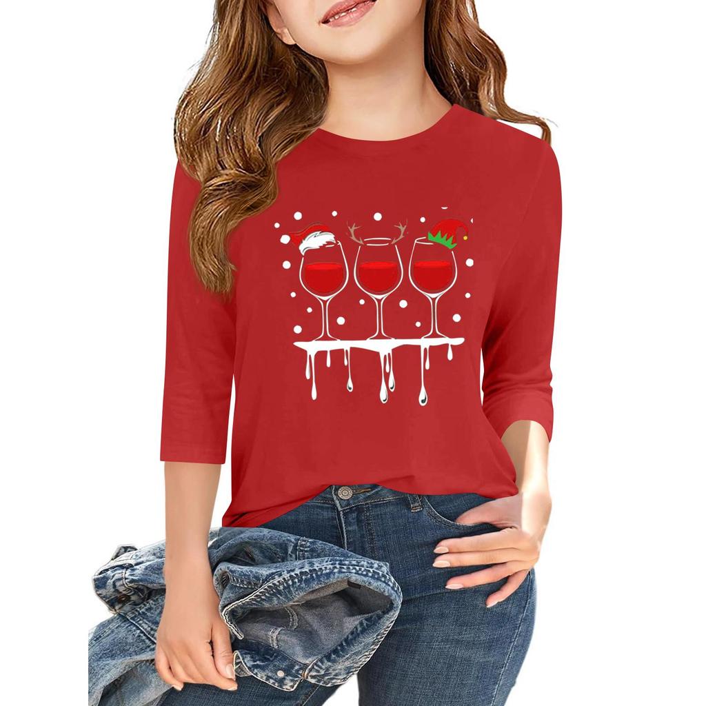 Children's 3/4 Sleeve Independence Day Printed Round Neck Casual T-shirt