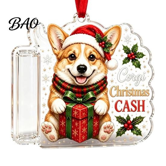 Wooden Money Clip Ornament Christmas Holder Ornament, Cash Gift Tree Hanging Decoration, Acrylic Display Storage Merry Pendant for Holiday Party Decor