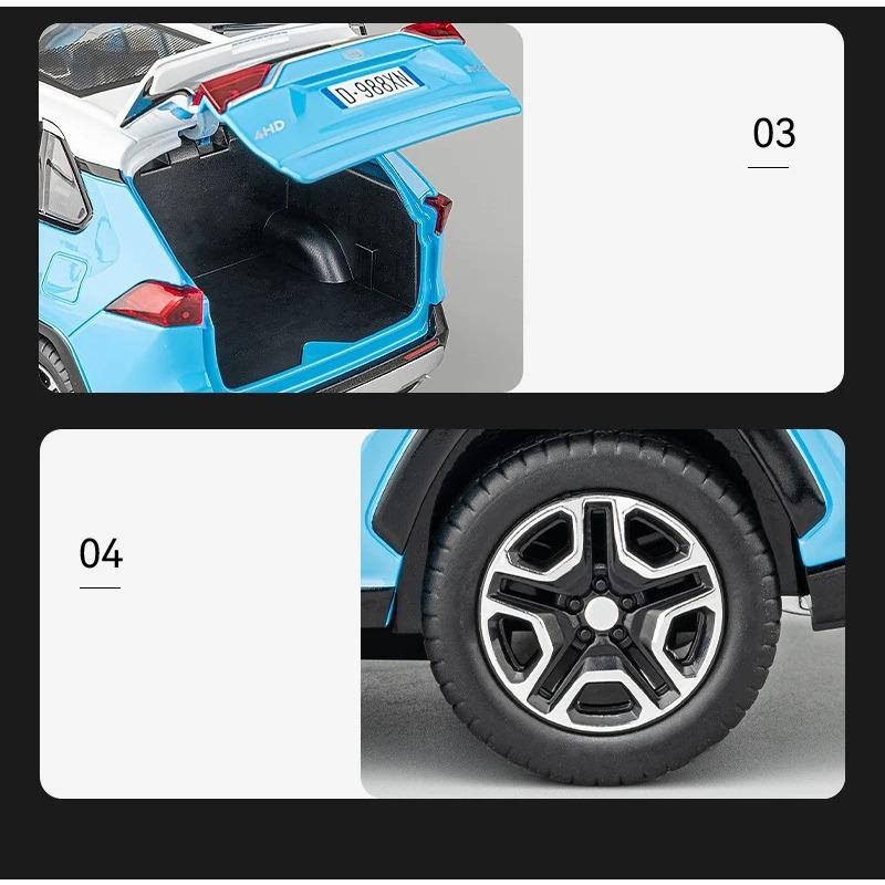1/22 Toyota RAV4 SUV Alloy Diecast Model Car Toy 6 Doors Can Be Opened Pull Back Sound and Light Vehicle Toys Collectibles Gifts