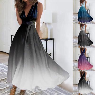 Women's Long Dress Maxi Dress Casual Dress Summer Casual Sleeveless V Neck Boho Waist Retraction Printed Dress