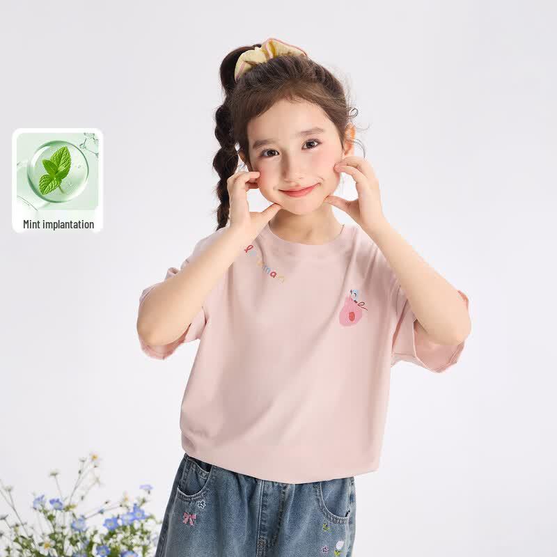 Xiaoyinman Girls' Cartoon Print Short Sleeve T-shirt