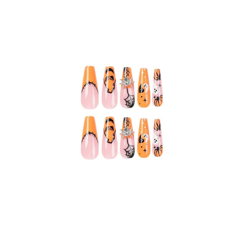 Halloween Spider Web & Ghost Rhinestone Press-On Nail Art Set