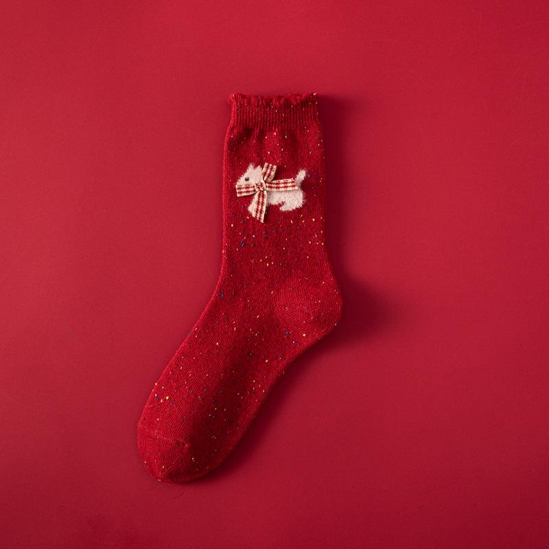 Red Socks Women'S Wool Thickened Warm Ideas Yarn Tube Socks Winter Thick Line Natal Year Big Red Stockings