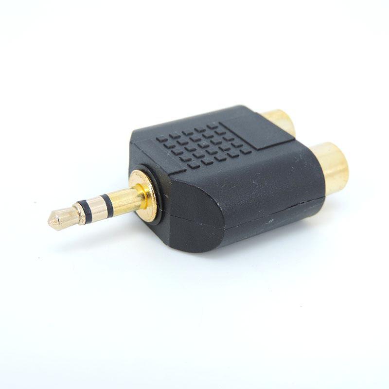 Adaptador de áudio estéreo banhado a ouro de 3 polos 3,5 mm AUX macho para 2 RCA fêmea conector divisor para pc alto-falante fone de ouvido fone de ouvido