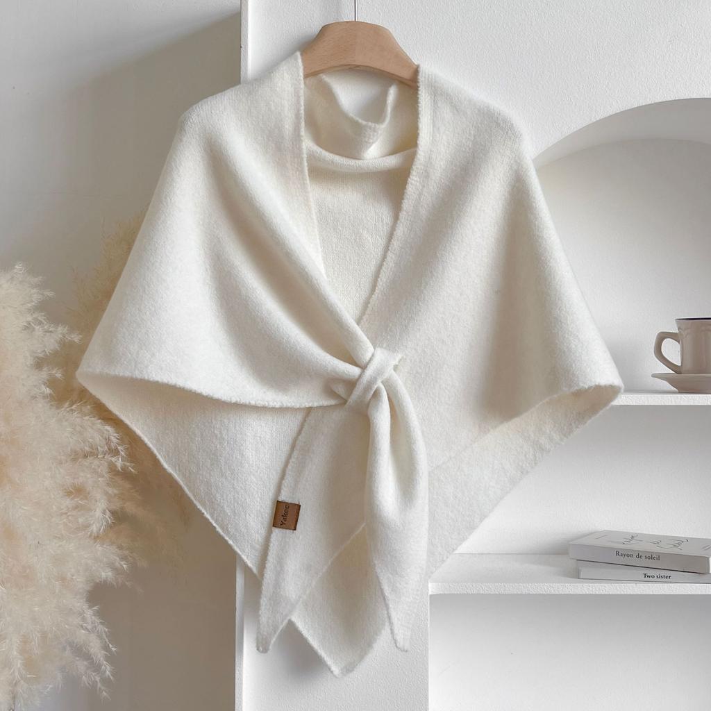 Luxury Faux Cashmere Triangle Shawl Cape Women Soft Knit Warm Solid Color Poncho Scarf Casual Loose Wrap