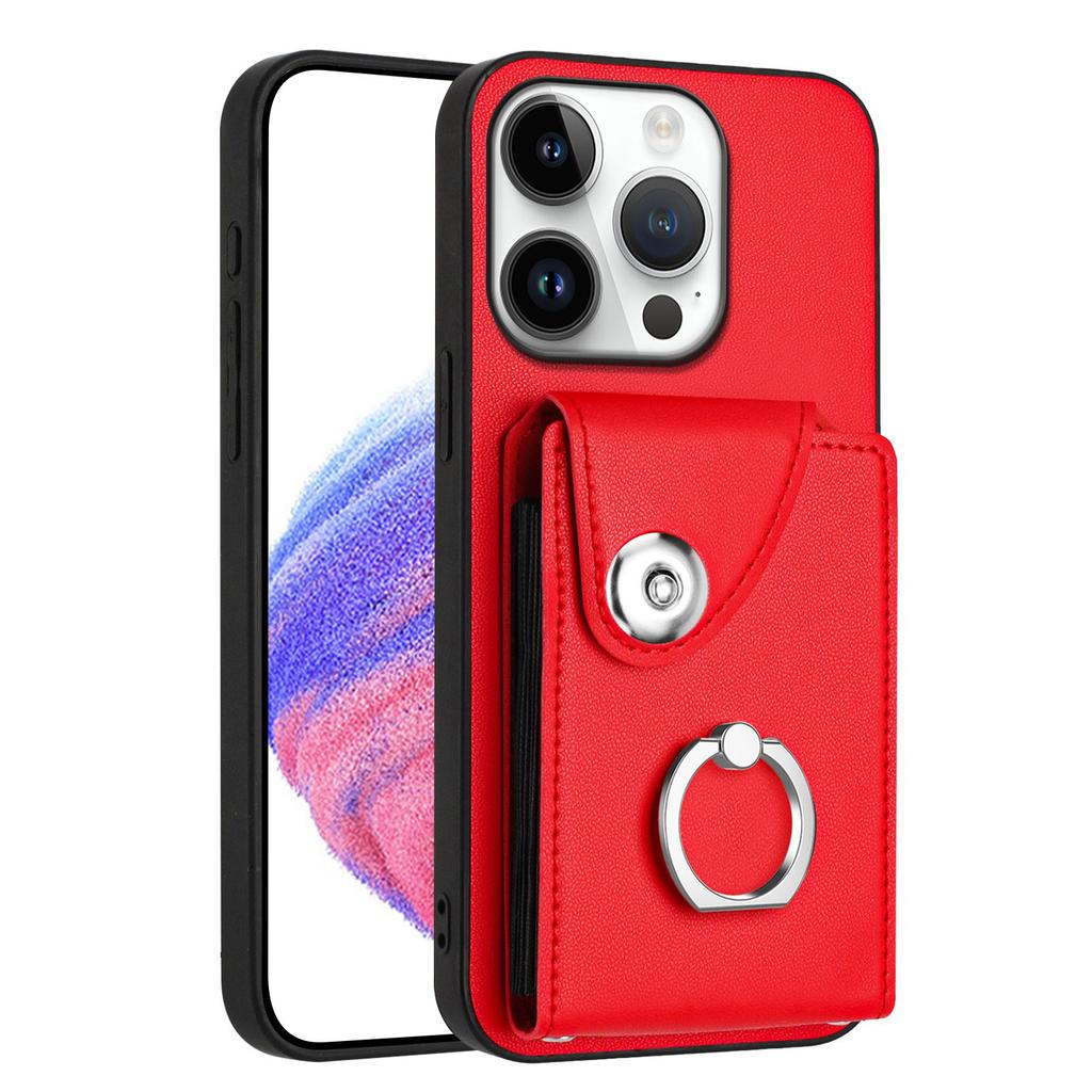 For iPhone 16 Pro Max Case YB Leather Coating Series-7 Card Holder Leather TPU Phone Cover with Kickstand