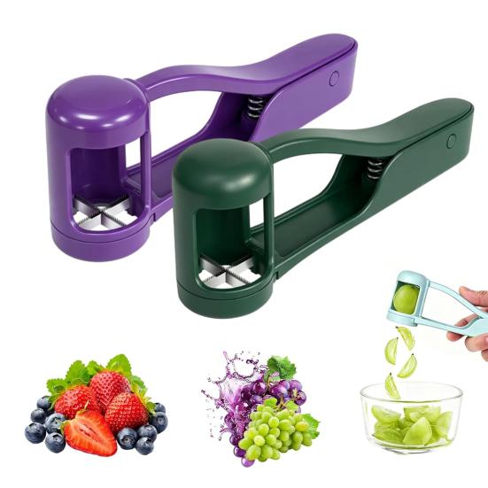 Drue- og Cherrytomat-skærer med Rustfrit Stål Kniv, Håndholdt Frugtskærer til Børns Snacks, Hurtigt Værktøj til Frugtforberedelse, Gadget til Familiekøkkenet