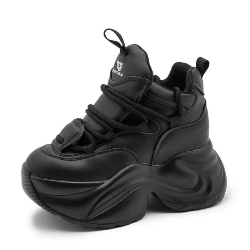 Fashion 8CM Cow Genuine Leather Woman Firm Ergonomic Women Platform Wedge Casual Ankle Boots Chunky Sneakers Autumn Spring Shoes 2025