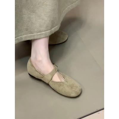 French Vintage Suede Mary Jane Shoes Women's New Flat Buckle Strap Flat Round Toe Ballet Shoes