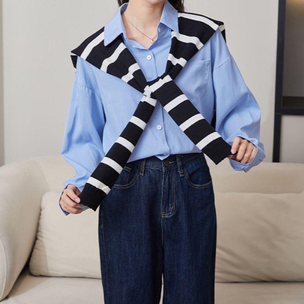 Sunscreen Stripe Scarf Cloak Fake Collar Wraps Simple Knitted Shawl  Clothes Decoration