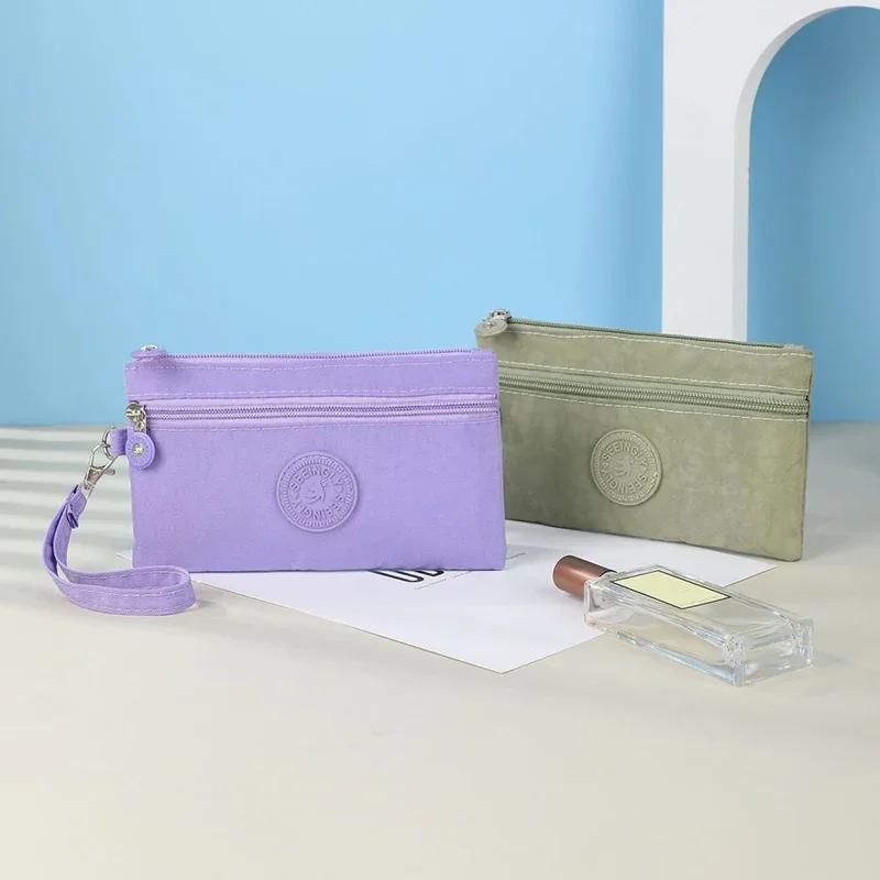 Nylon Solid Color Long Short Bank ID Credit Card Wallet Coin Keys Bags Purse Earphone Storage Bag Purse Pouch Double Zipper