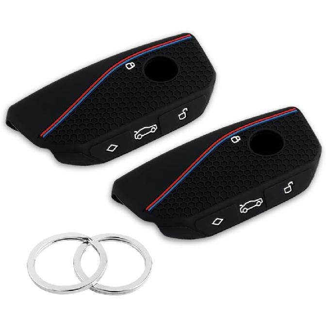 Compatible with BMW Key Fob Cover,2PCS Car Key Fob Protector with 2PCS Rings Reduces Key Scratches,Silicone Car Key Cover