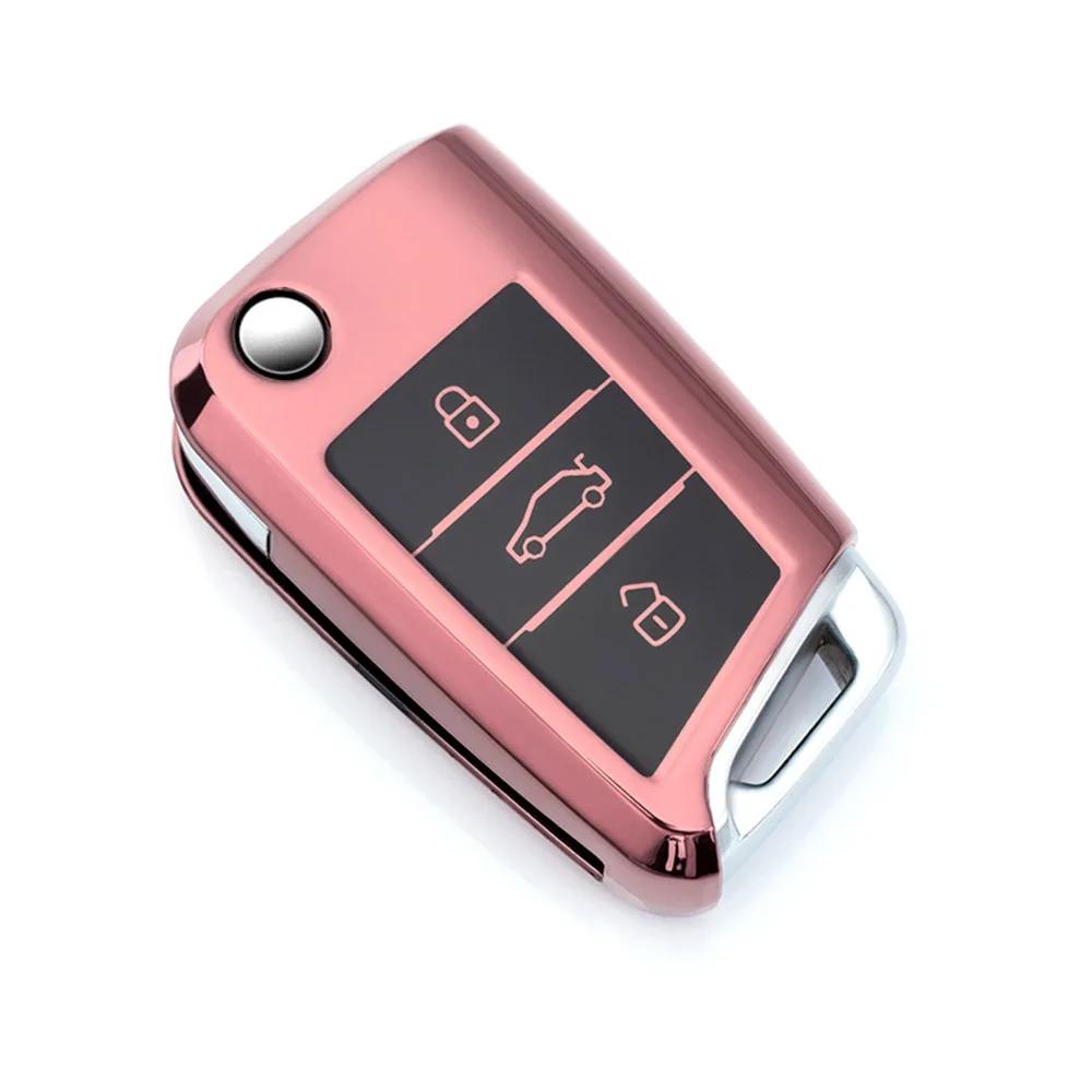Soft TPU Car Key Case For VW Volkswagen Golf 7 MK7 Tiguan MK2 Car Remote Key Shell 3 Buttons Key Protective Case Car Accessories