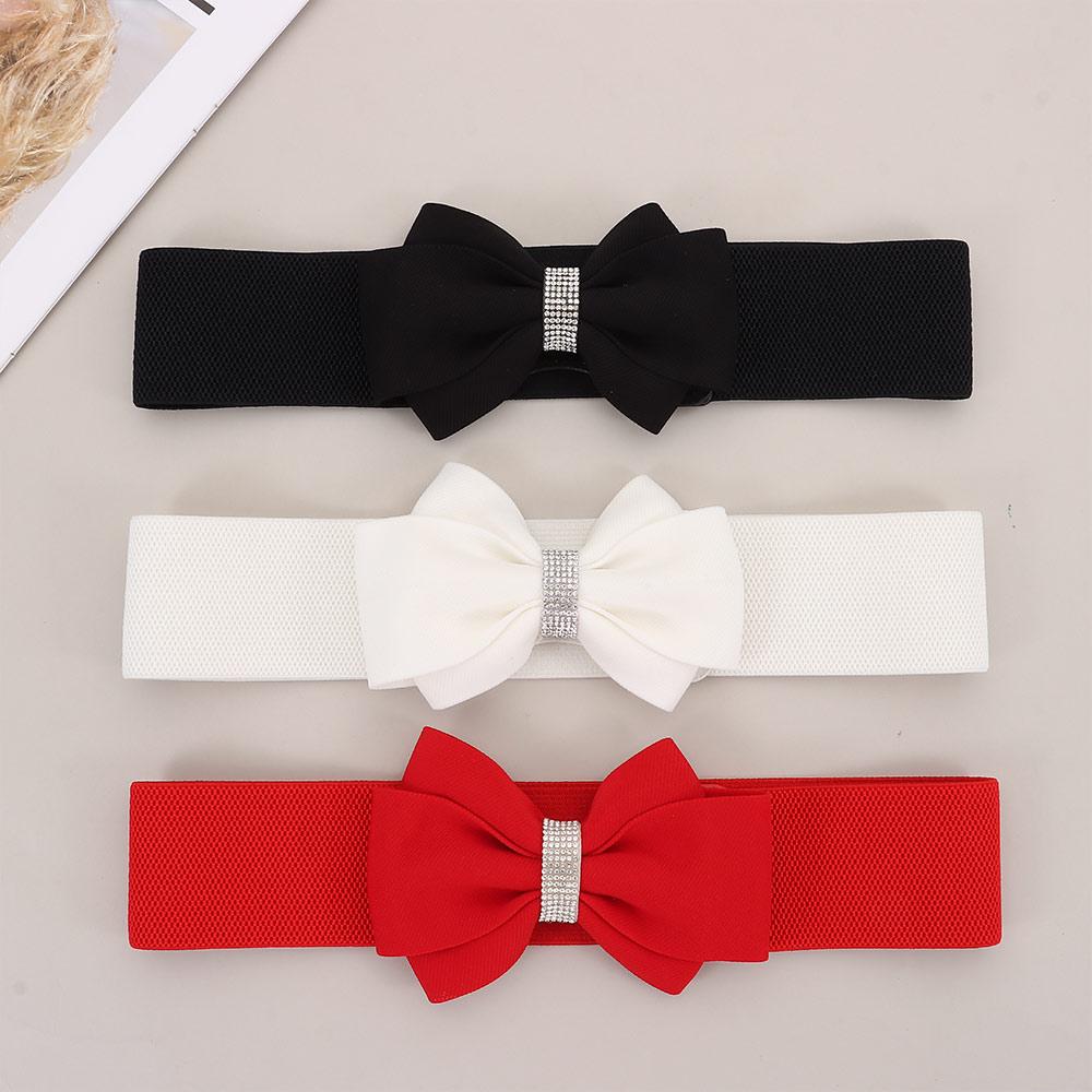 Plus Size Women's Elastic Wide Belt Solid Color Bowknot Waistband Elastic Bow Belt  for Dress Jeans