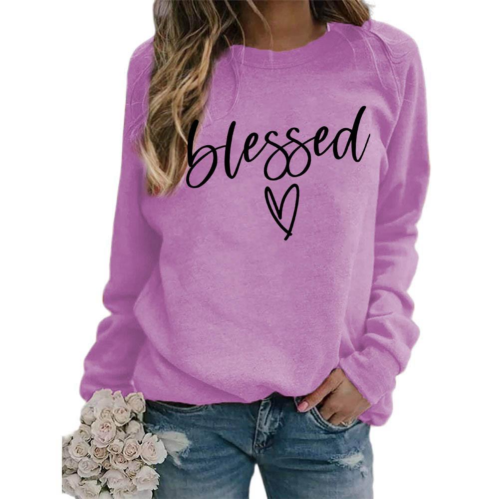 Women's Crew Neck Long Sleeve Loose Fit Sweatshirt Letter Print Casual Oversized Top