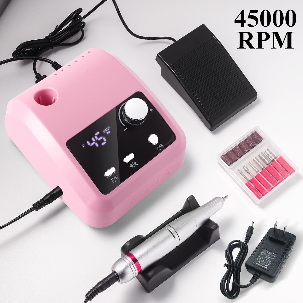 Mașină electrică de găurit unghii de înaltă calitate, 45000 rpm, fișier electric, afișaj HD, stilou pentru manichiură din metal, șlefuitor profesional pentru strung de unghii