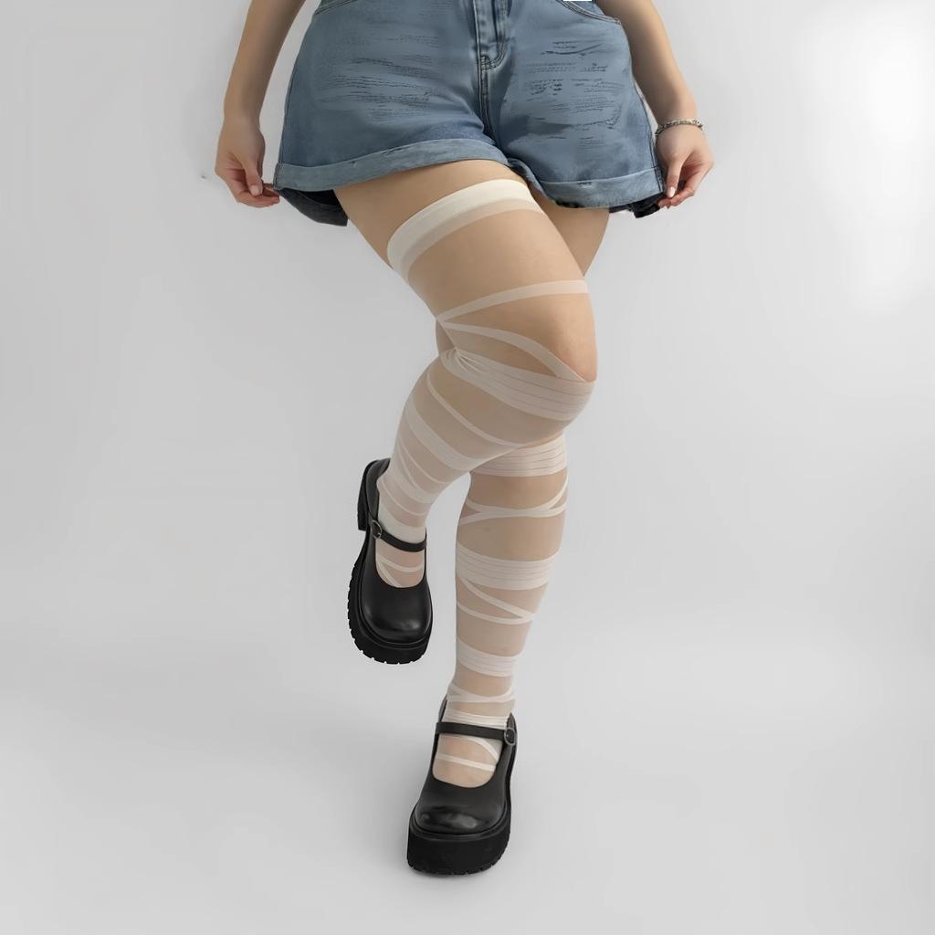 Strap-On Knee Socks Summer Thin Sexy Jk Black Silk Subculture White Pure Desire Socks Women'S Knee Socks Y2K