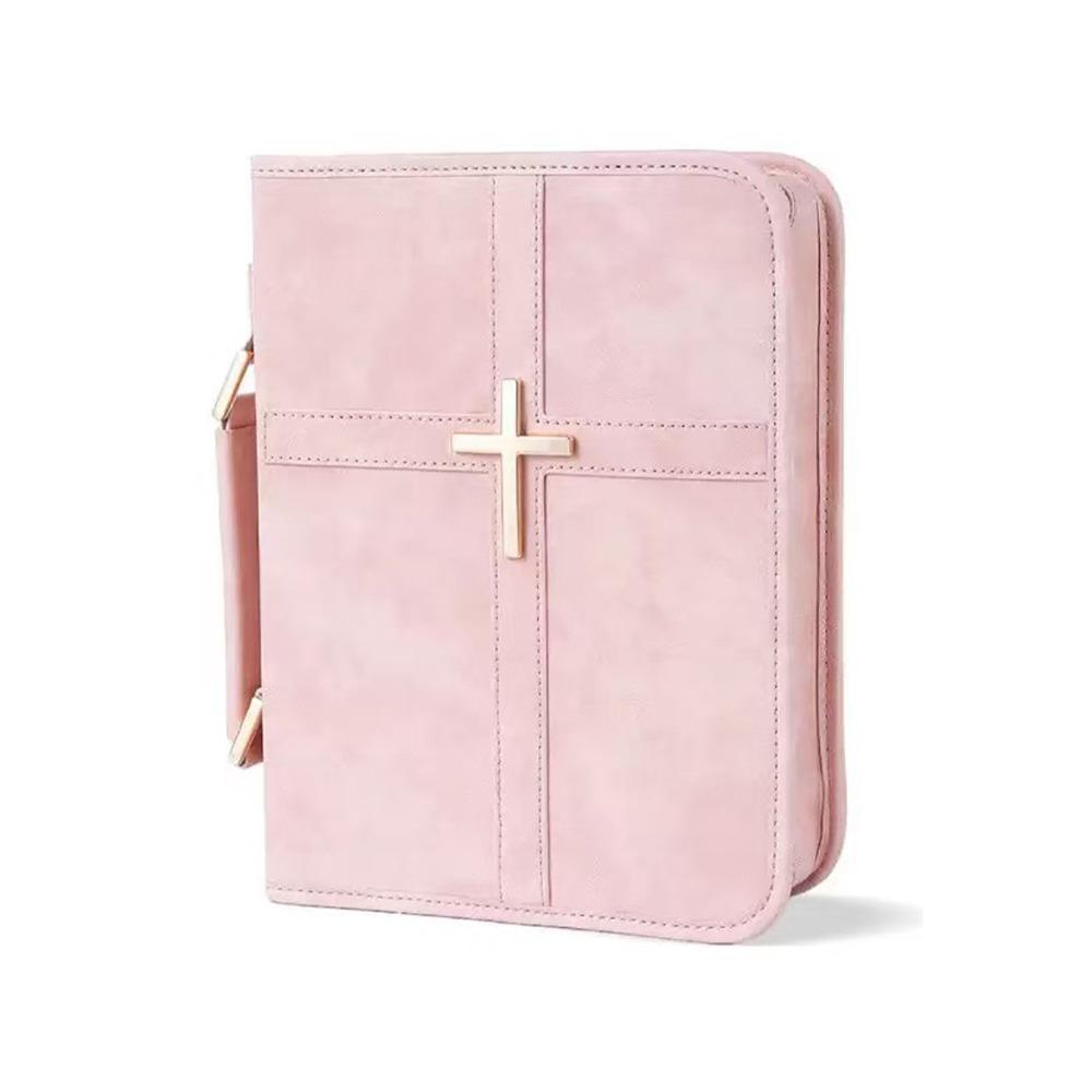 Cross-themed Vegan Leather Bible Cover Dust-proof with Phone Pocket PU Leather Bible Bag Built-in Bookmark Ribbon