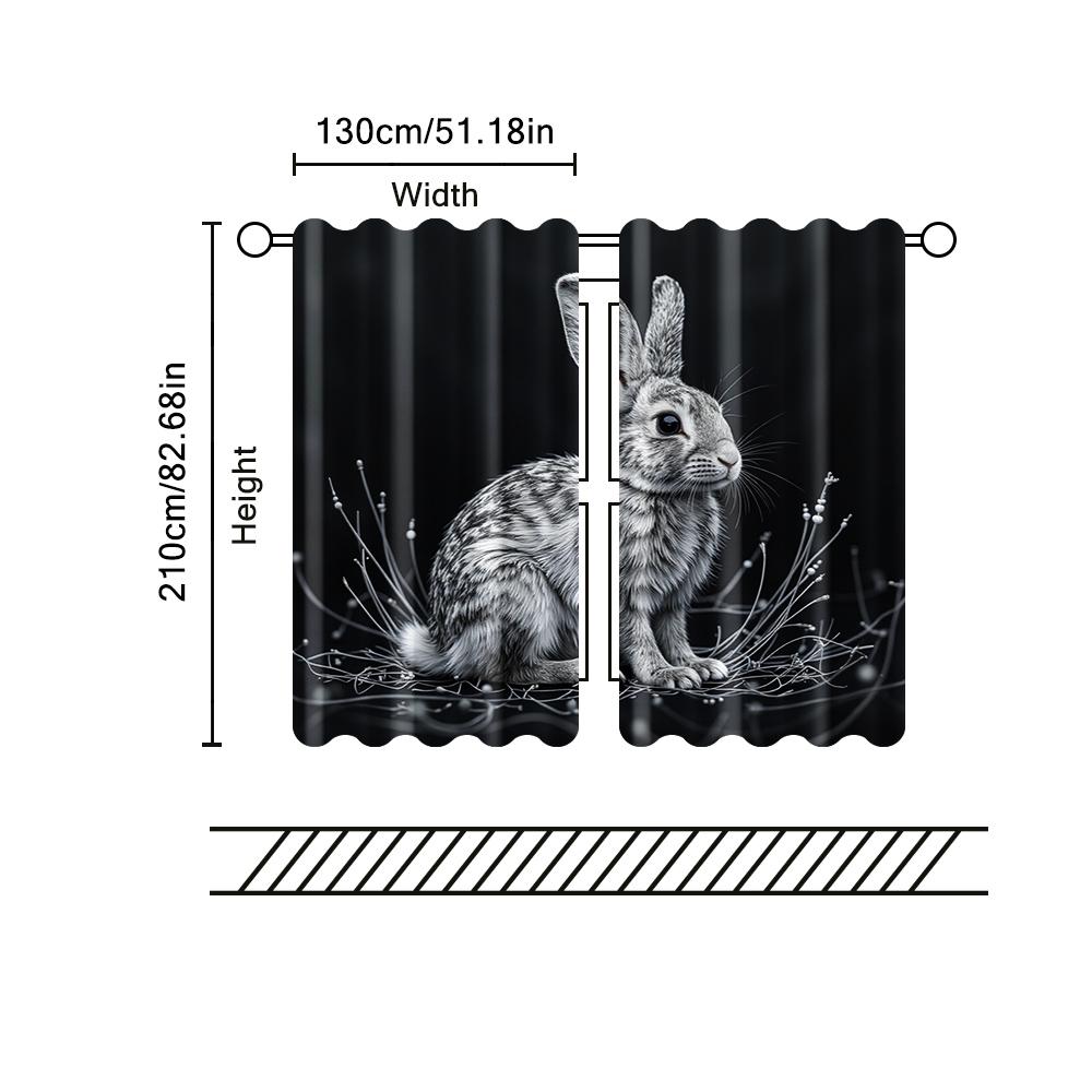 2 pcs   filtering curtains (excluding rods   non-movable   without batteries) Chic Line Art Rabbit_00015 for use in bedrooms and