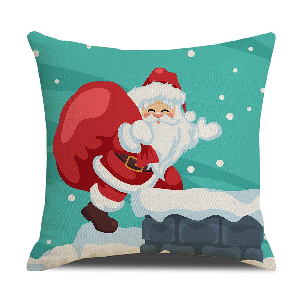 Christmas Pillow Cover Christmas Pillow Linen Cartoon Print Holiday Home Bed Cushion Cover