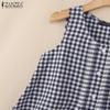 ZANZEA Women Summer Round Neck Casual Sleeveless Plaid Tank Tops