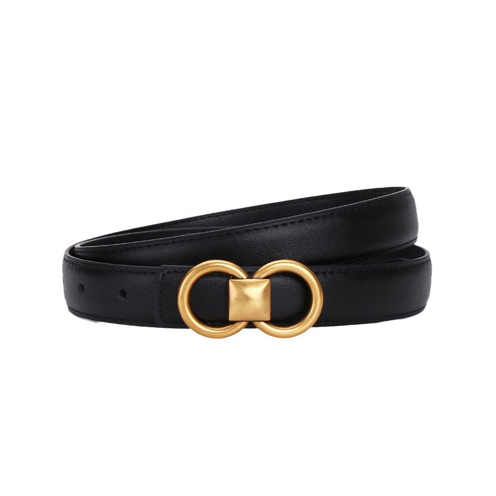 Women's Retro Slim Genuine Leather Belt, Versatile and Fashionable, for Dresses and Jeans, with Pin Buckle Decor.