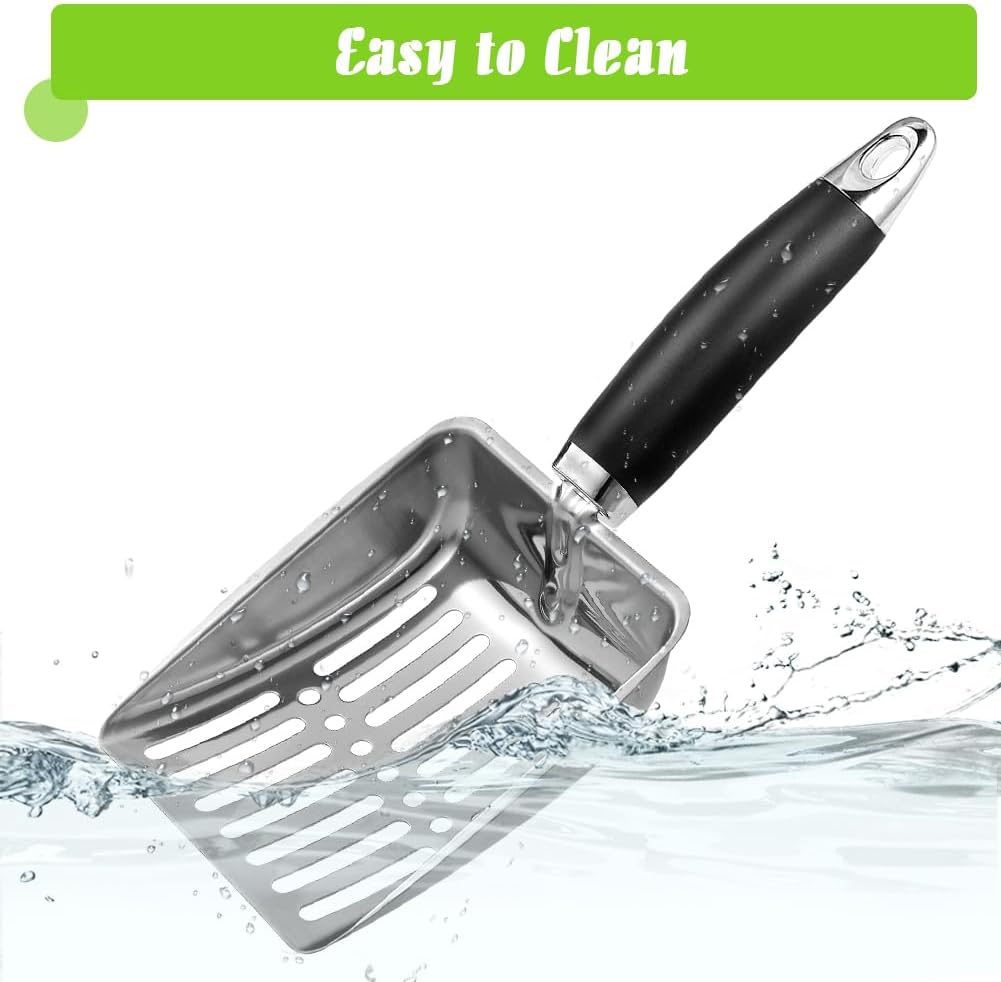 Cat Litter Scoop - Metal Medium Cat Litter Scoop-Sturdy Mesh Scooper - Mesh Shovel-Easy To Clean - Suitable for Cat Litter Box - Light Black
