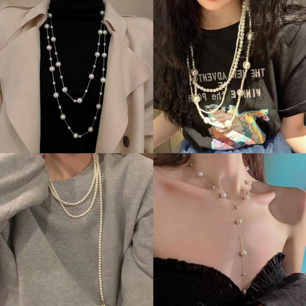 Irregular Long Pearl Necklace French Light Luxury Temperament Sweater Chain Niche Simple High Sense Necklace Women
