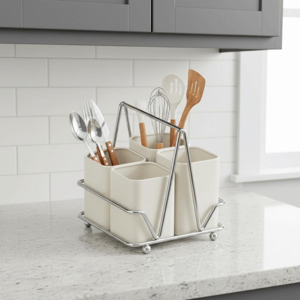 Carbon Steel Chopsticks Storage Box Large Capacity Countertop Type Cutlery Storage Rack Detachable Space Saving Utensil Holder