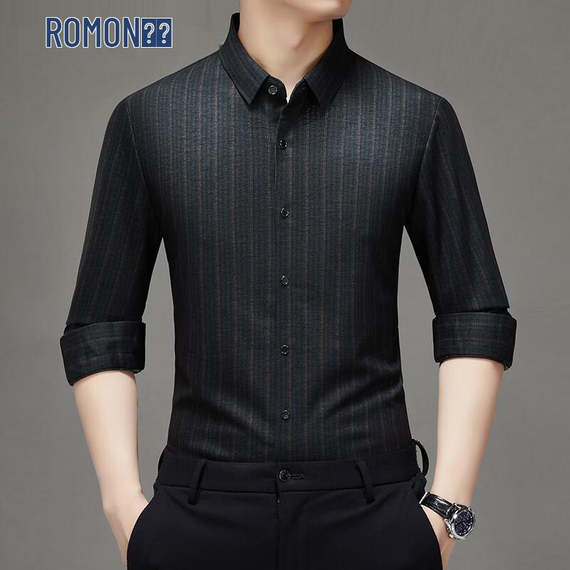 ROMON Men s Casual Long-Sleeved Silk Wool Blend Shirt 58