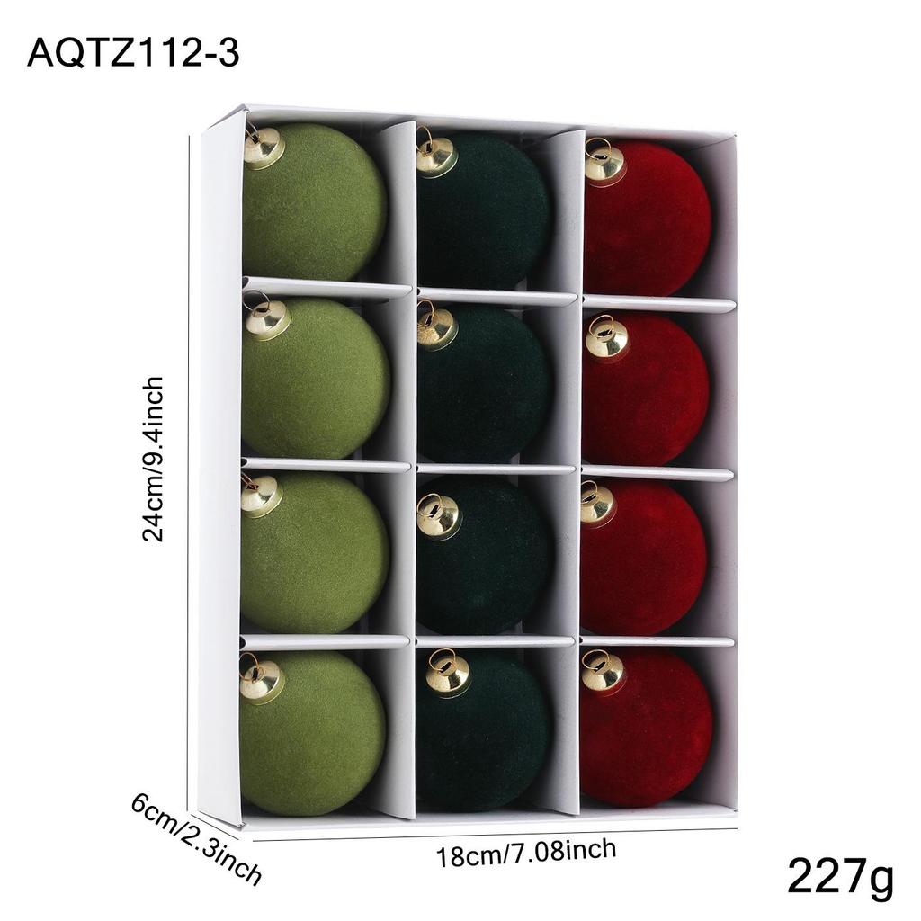 Set of 6 Christmas Tree Ornaments: 8cm Plastic Flocking Colored Balls
