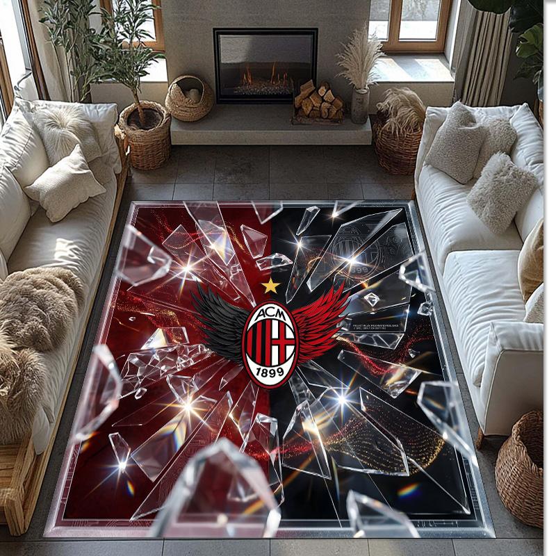 Tappeto in Flanella Stampato AC Milan Antiscivolo Morbido Poliestere Tappeto per Pavimento Tappetino Decorativo da Interno per Camera da Letto Soggiorno Divano Sala Giochi Decorazione Casa