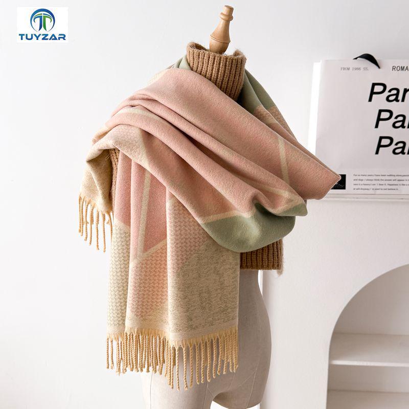 Dubbelzijdige damessjaal: Herfst/Winter Koreaanse Stijl, High-End Mode, Zachte Nekwarmer, Dikke Kwastensjaal