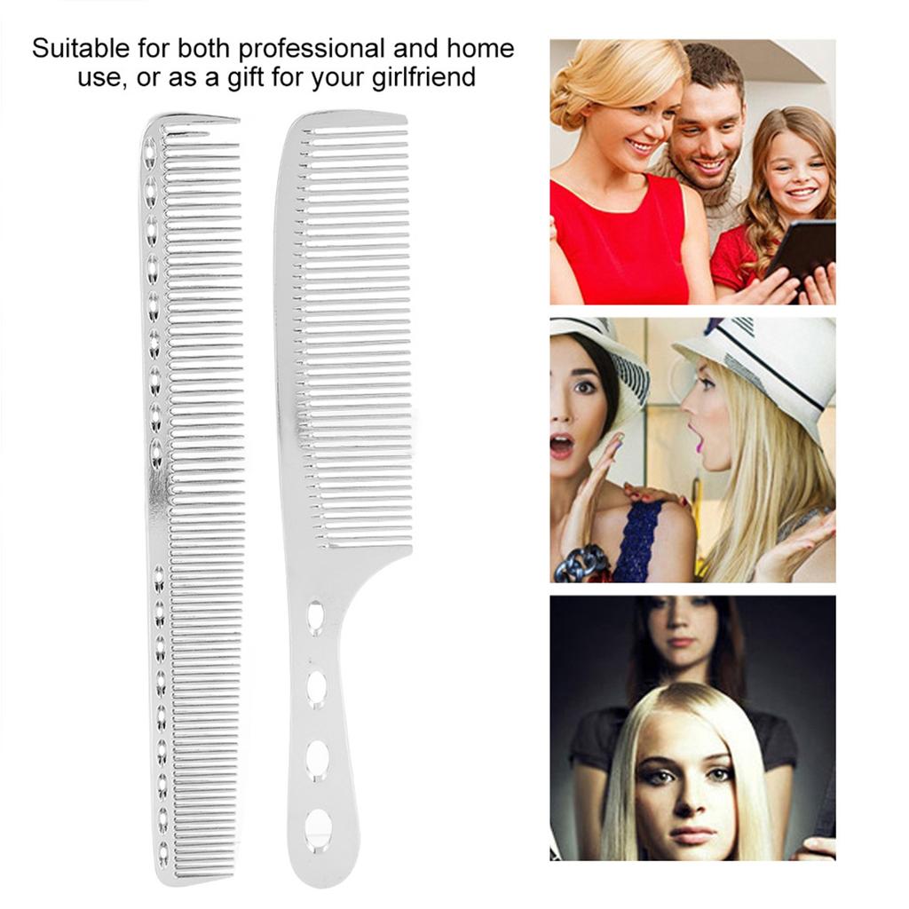 2pcs Set Hair Comb Space Aluminum Stainless Steel Anti static Sparse Haircut Comb Beauty Tool