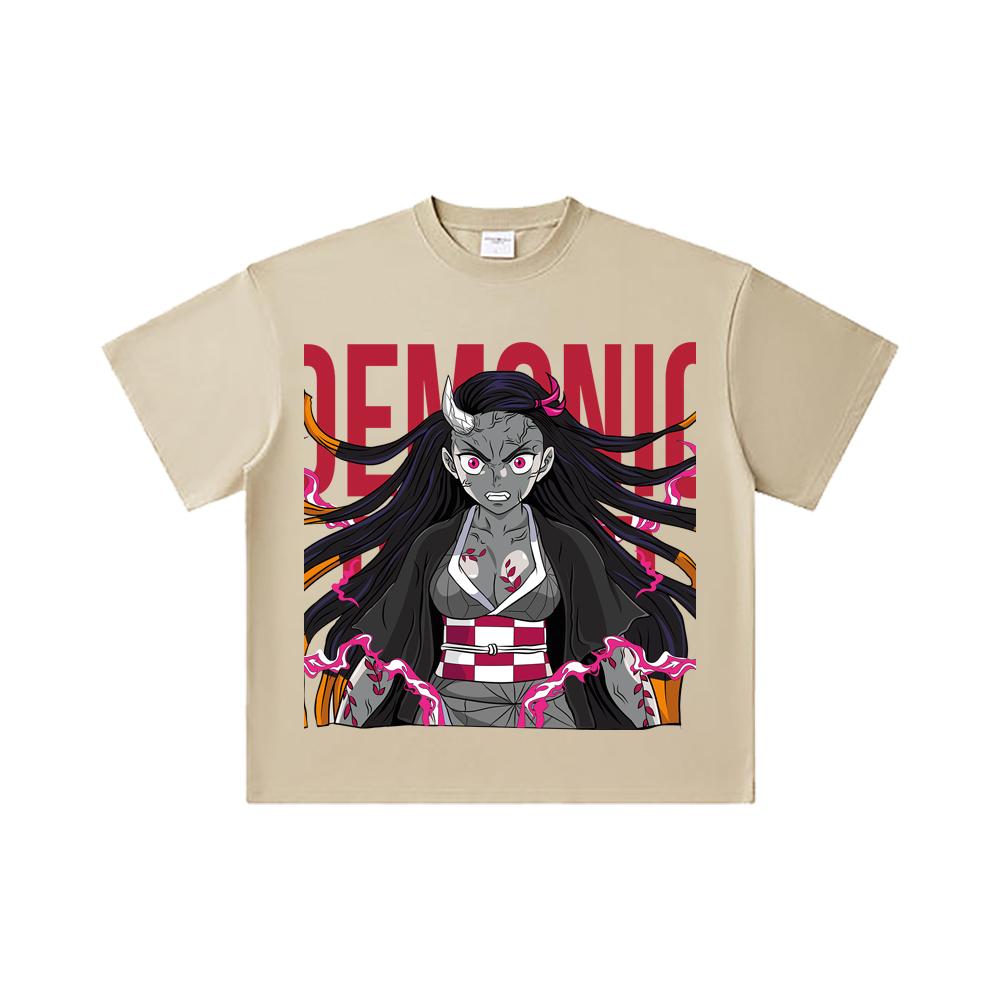260 GSM Double Yarn 32 Count 100% Cotton Demon Slayer V114 Nezuko Print Unisex Heavy Cotton T Shirt