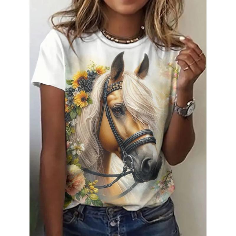 3D Printed Women s T-shirt Summer Breathable Fashion Versatile Casual XS