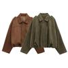 2025 Spring/Summer Women's Suede Lapel Bomber Jacket