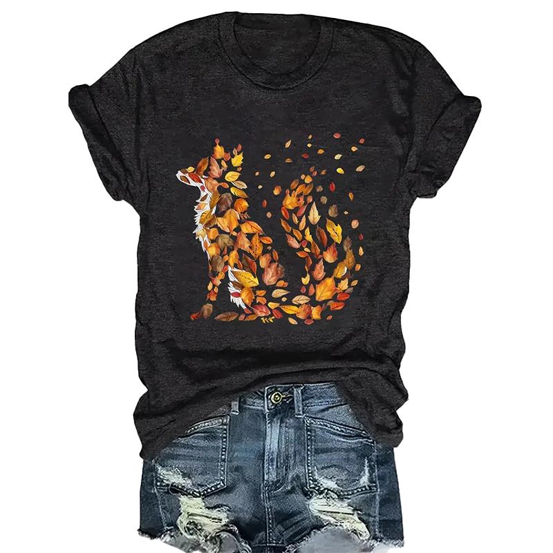 

Women Summer T Shirt Retro Fashion Short Sleeve Tees Casual Vegetation Printed Tops XS чорний