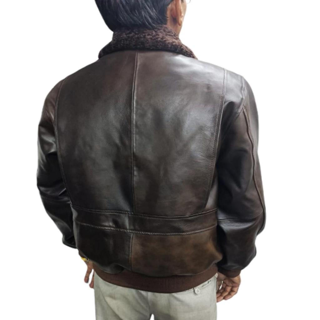 NOORA Mens Brow Bomber Genuine Lining Warm Leather Jacket, Mens Leather Jacket