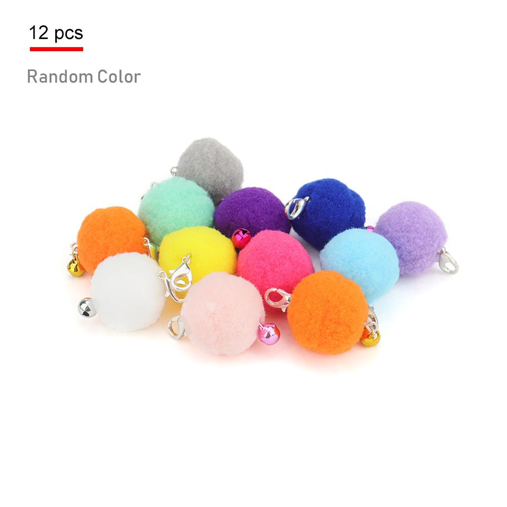 12pcs Plush Ball With Bell Cat Toy Replacement Head For Cat Teaser Funny Stick Pet Toy Accessory